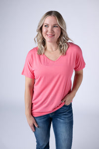 Chloe Cozy Tee - Sun Kissed Coral-Tops-Villari Chic, women's online fashion boutique in Severna, Maryland