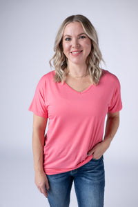 Chloe Cozy Tee - Sun Kissed Coral-Tops-Villari Chic, women's online fashion boutique in Severna, Maryland