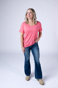Chloe Cozy Tee - Sun Kissed Coral-Tops-Villari Chic, women's online fashion boutique in Severna, Maryland
