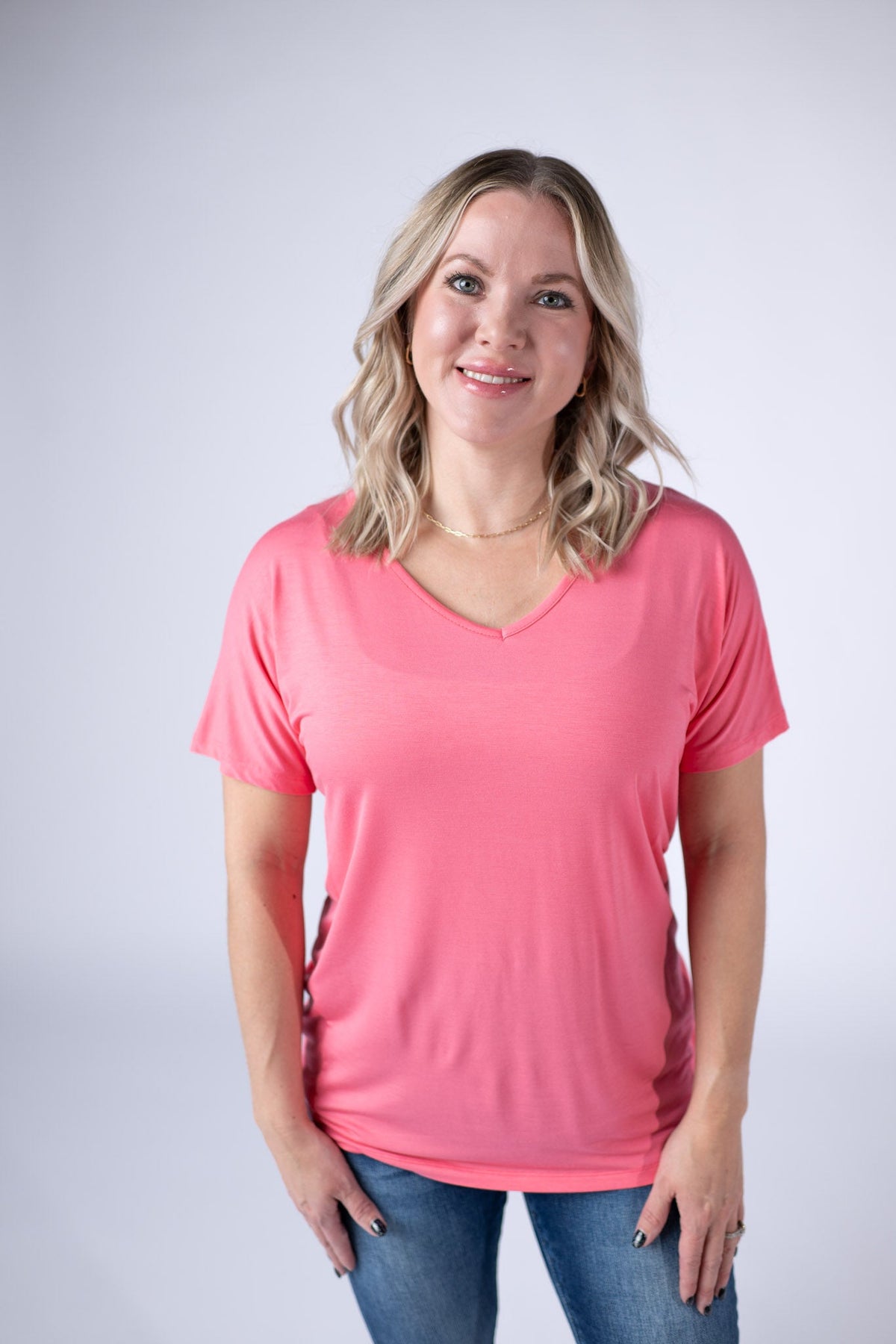 Chloe Cozy Tee - Sun Kissed Coral-Tops-Villari Chic, women's online fashion boutique in Severna, Maryland