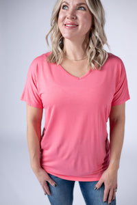 Chloe Cozy Tee - Sun Kissed Coral-Tops-Villari Chic, women's online fashion boutique in Severna, Maryland