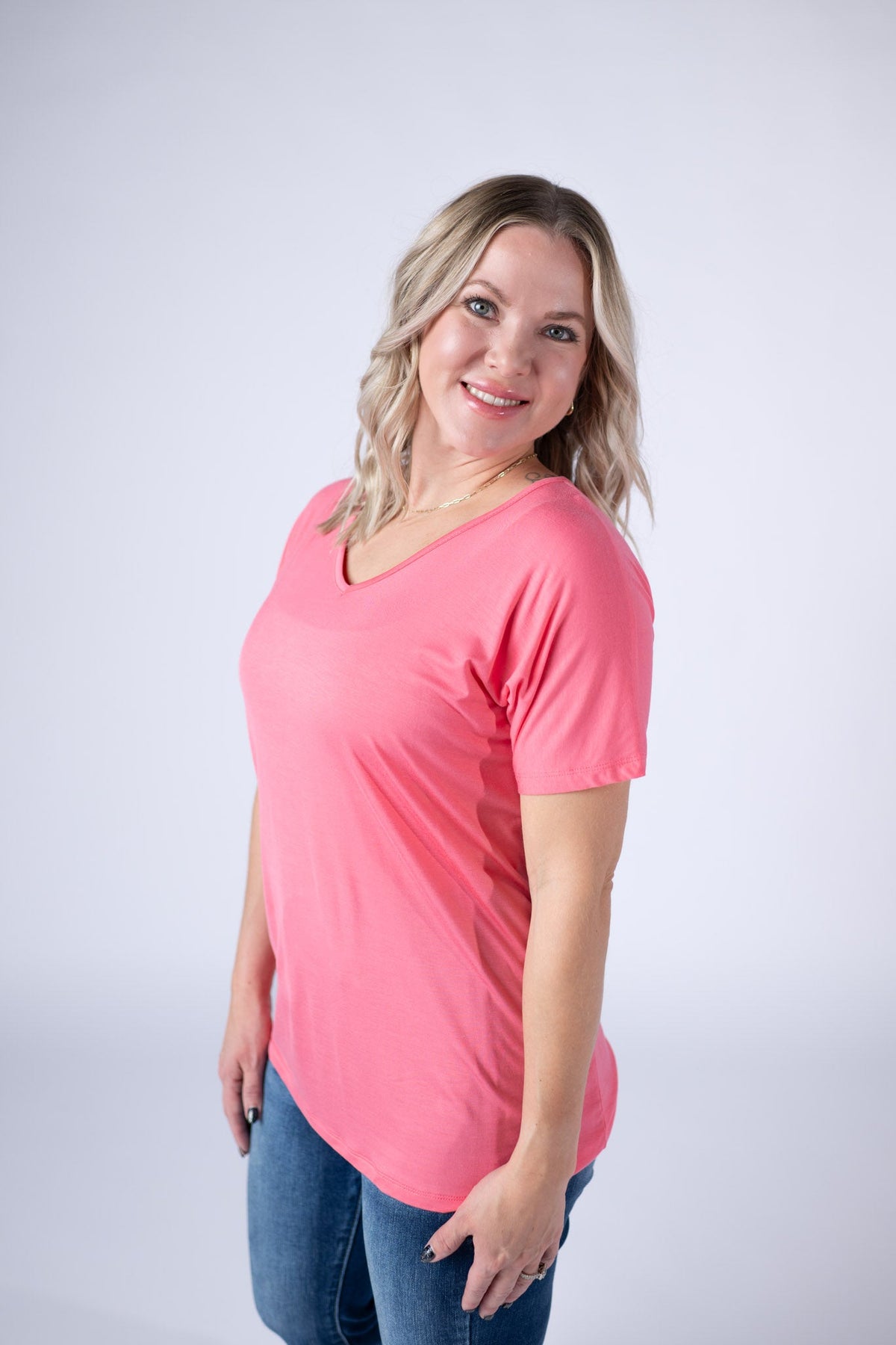 Chloe Cozy Tee - Sun Kissed Coral-Tops-Villari Chic, women's online fashion boutique in Severna, Maryland