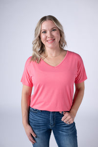 Chloe Cozy Tee - Sun Kissed Coral-Tops-Villari Chic, women's online fashion boutique in Severna, Maryland