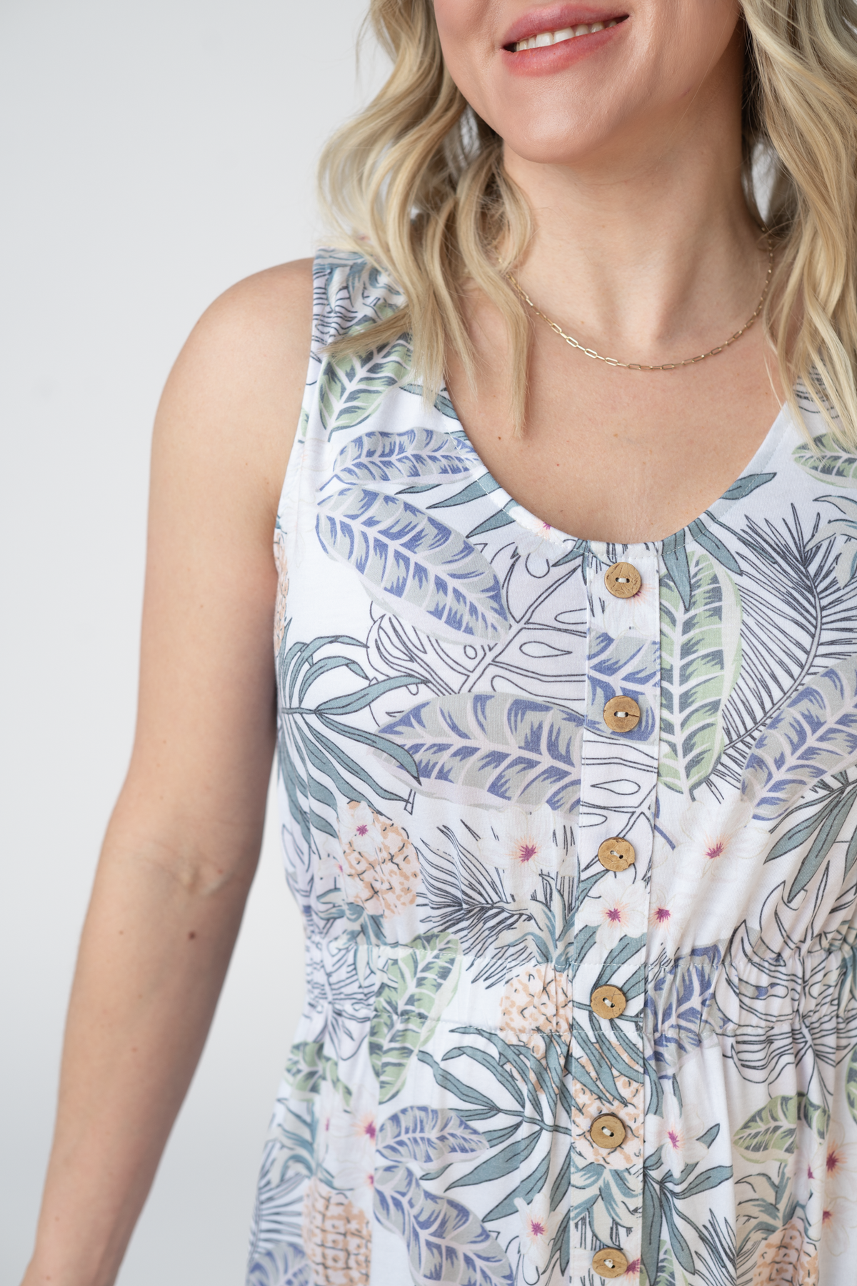Beverly Button Dress - Pineapple Leaf-dress-Villari Chic, women's online fashion boutique in Severna, Maryland