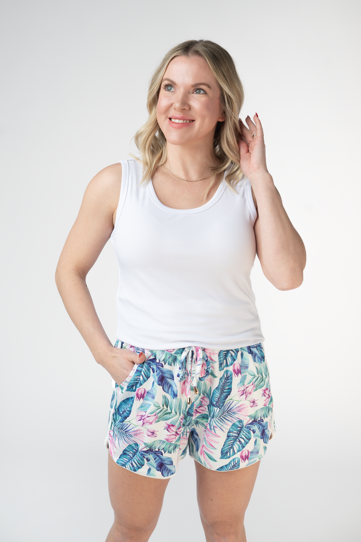 Nova Summer Shorts - Tropical Leaf-shorts-Villari Chic, women's online fashion boutique in Severna, Maryland