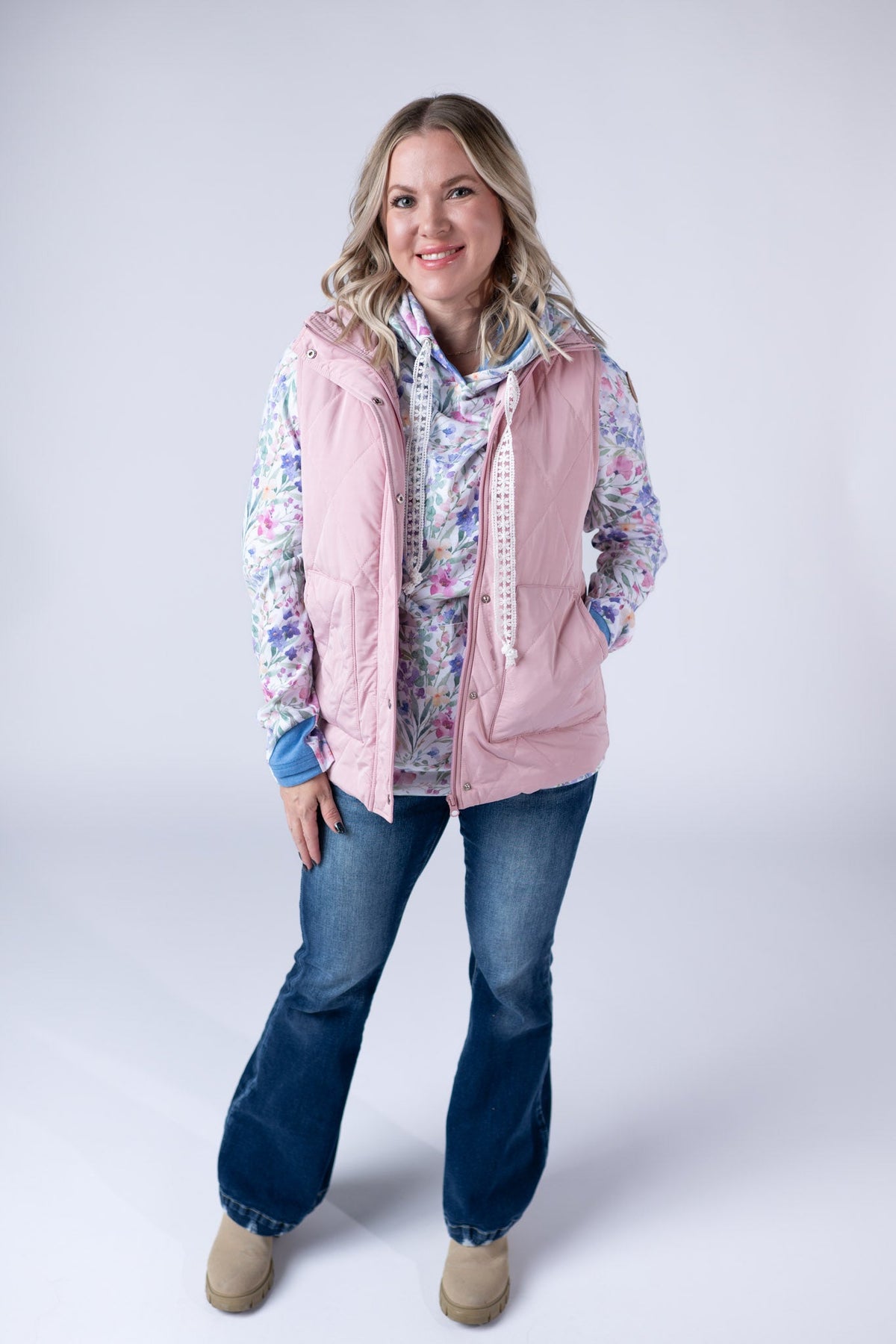 Remy Zip Up Vest - Blush-Vest-Villari Chic, women's online fashion boutique in Severna, Maryland