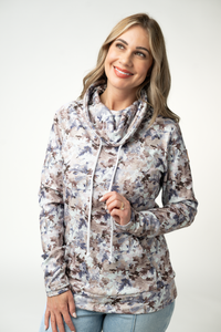 Soft Funnel Neck - Neutral Leaves-clothing-Villari Chic, women's online fashion boutique in Severna, Maryland