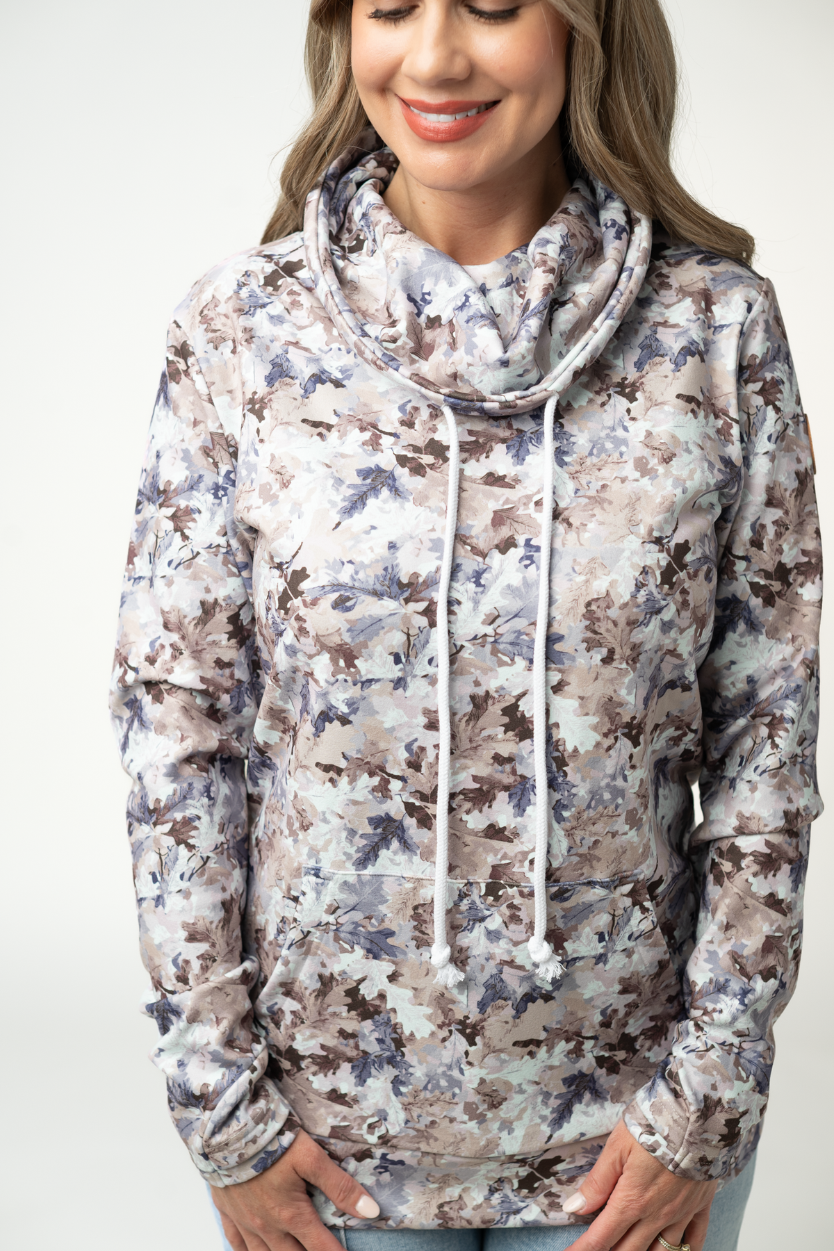 Soft Funnel Neck - Neutral Leaves-clothing-Villari Chic, women's online fashion boutique in Severna, Maryland