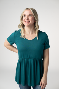 Sarah Ruffle Short Sleeve - Teal-Tops-Villari Chic, women's online fashion boutique in Severna, Maryland