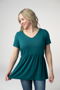 Sarah Ruffle Short Sleeve - Teal-Tops-Villari Chic, women's online fashion boutique in Severna, Maryland
