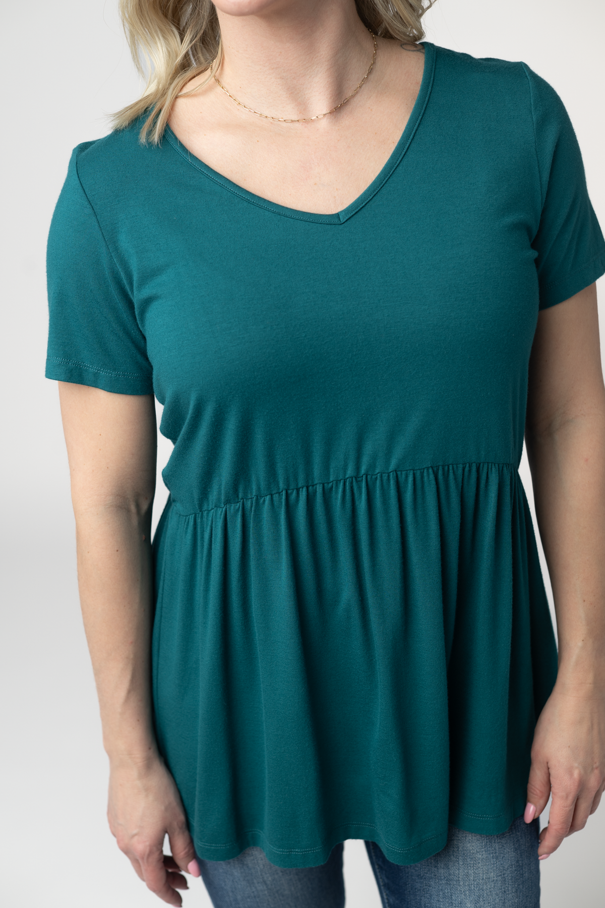 Sarah Ruffle Short Sleeve - Teal-Tops-Villari Chic, women's online fashion boutique in Severna, Maryland