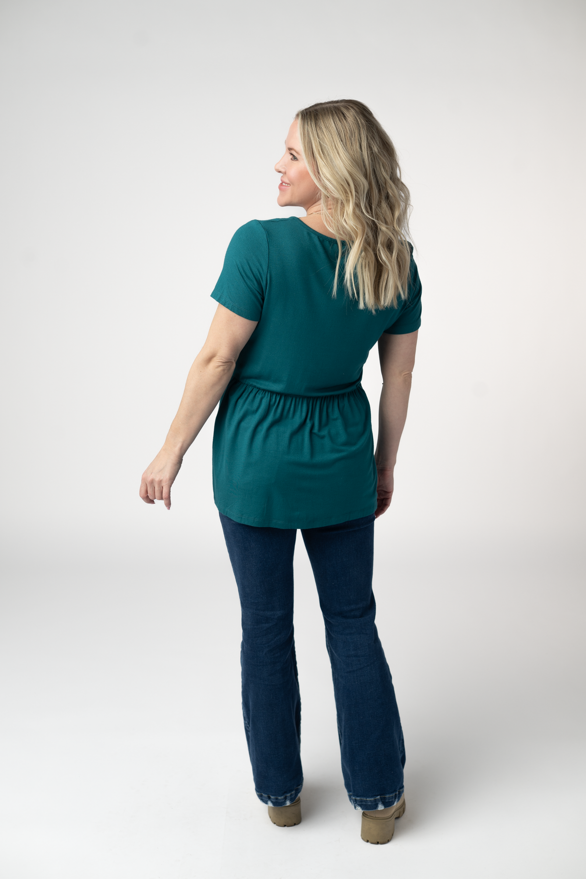 Sarah Ruffle Short Sleeve - Teal-Tops-Villari Chic, women's online fashion boutique in Severna, Maryland