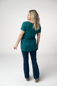 Sarah Ruffle Short Sleeve - Teal-Tops-Villari Chic, women's online fashion boutique in Severna, Maryland
