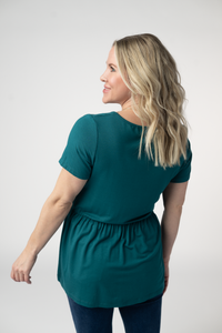 Sarah Ruffle Short Sleeve - Teal-Tops-Villari Chic, women's online fashion boutique in Severna, Maryland