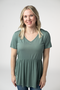 Sarah Ruffle Short Sleeve - Dusty Jade-Tops-Villari Chic, women's online fashion boutique in Severna, Maryland