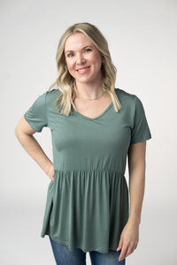 Sarah Ruffle Short Sleeve - Dusty Jade-Tops-Villari Chic, women's online fashion boutique in Severna, Maryland