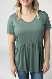 Sarah Ruffle Short Sleeve - Dusty Jade-Tops-Villari Chic, women's online fashion boutique in Severna, Maryland