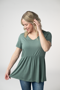 Sarah Ruffle Short Sleeve - Dusty Jade-Tops-Villari Chic, women's online fashion boutique in Severna, Maryland
