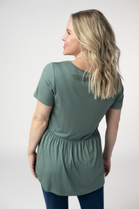 Sarah Ruffle Short Sleeve - Dusty Jade-Tops-Villari Chic, women's online fashion boutique in Severna, Maryland