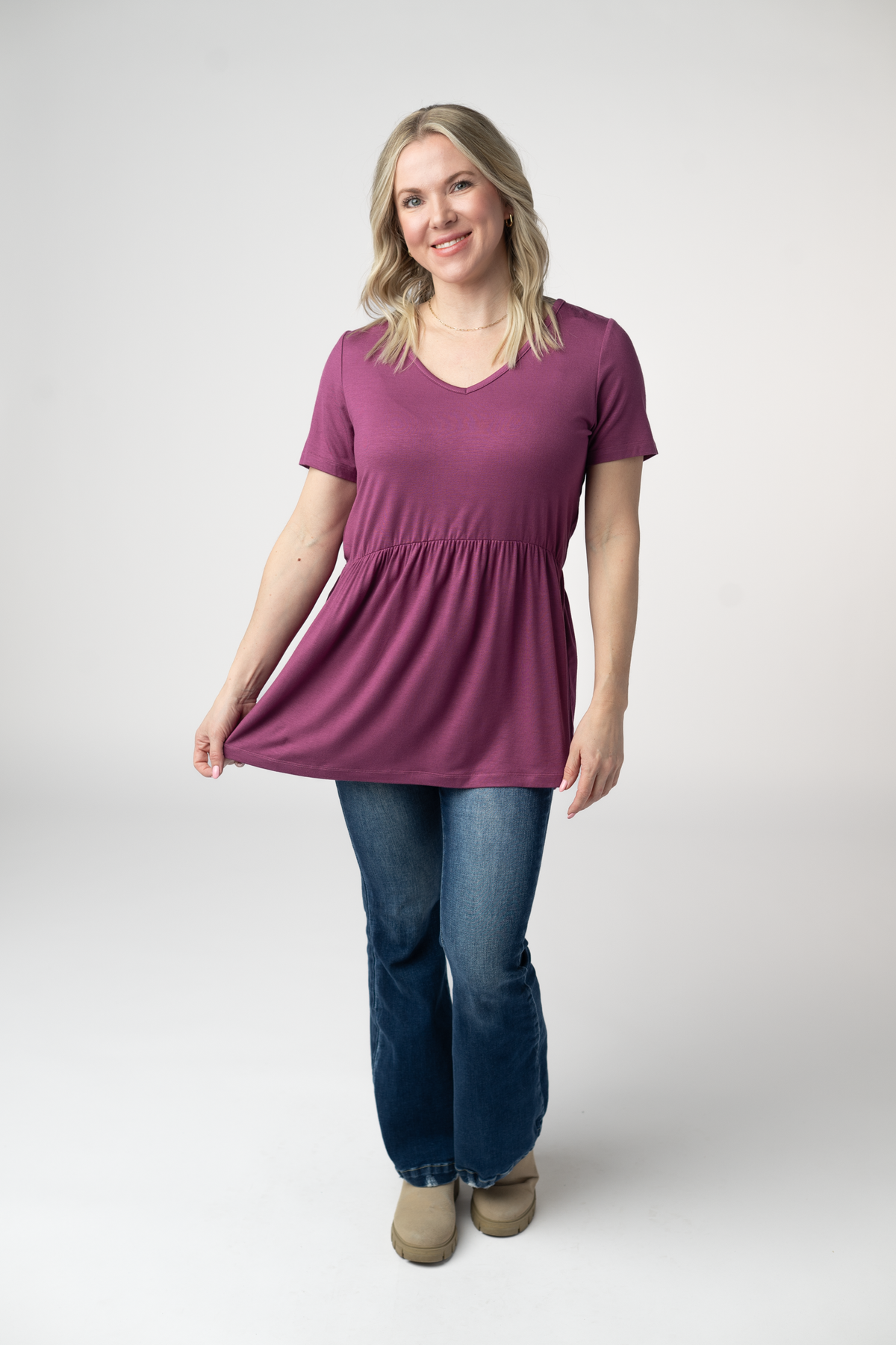Sarah Ruffle Short Sleeve - Mulberry-Tops-Villari Chic, women's online fashion boutique in Severna, Maryland
