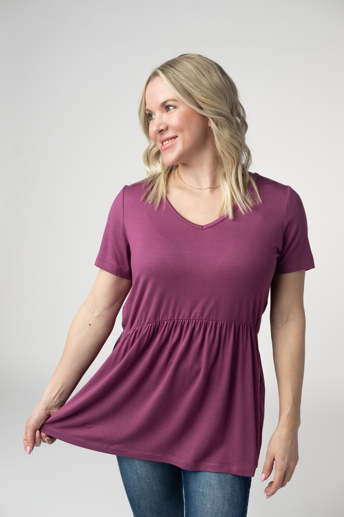 Sarah Ruffle Short Sleeve - Mulberry-Tops-Villari Chic, women's online fashion boutique in Severna, Maryland