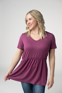 Sarah Ruffle Short Sleeve - Mulberry-Tops-Villari Chic, women's online fashion boutique in Severna, Maryland