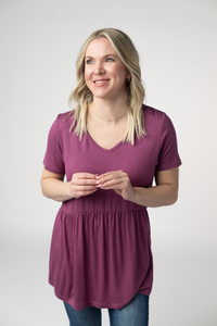 Sarah Ruffle Short Sleeve - Mulberry-Tops-Villari Chic, women's online fashion boutique in Severna, Maryland