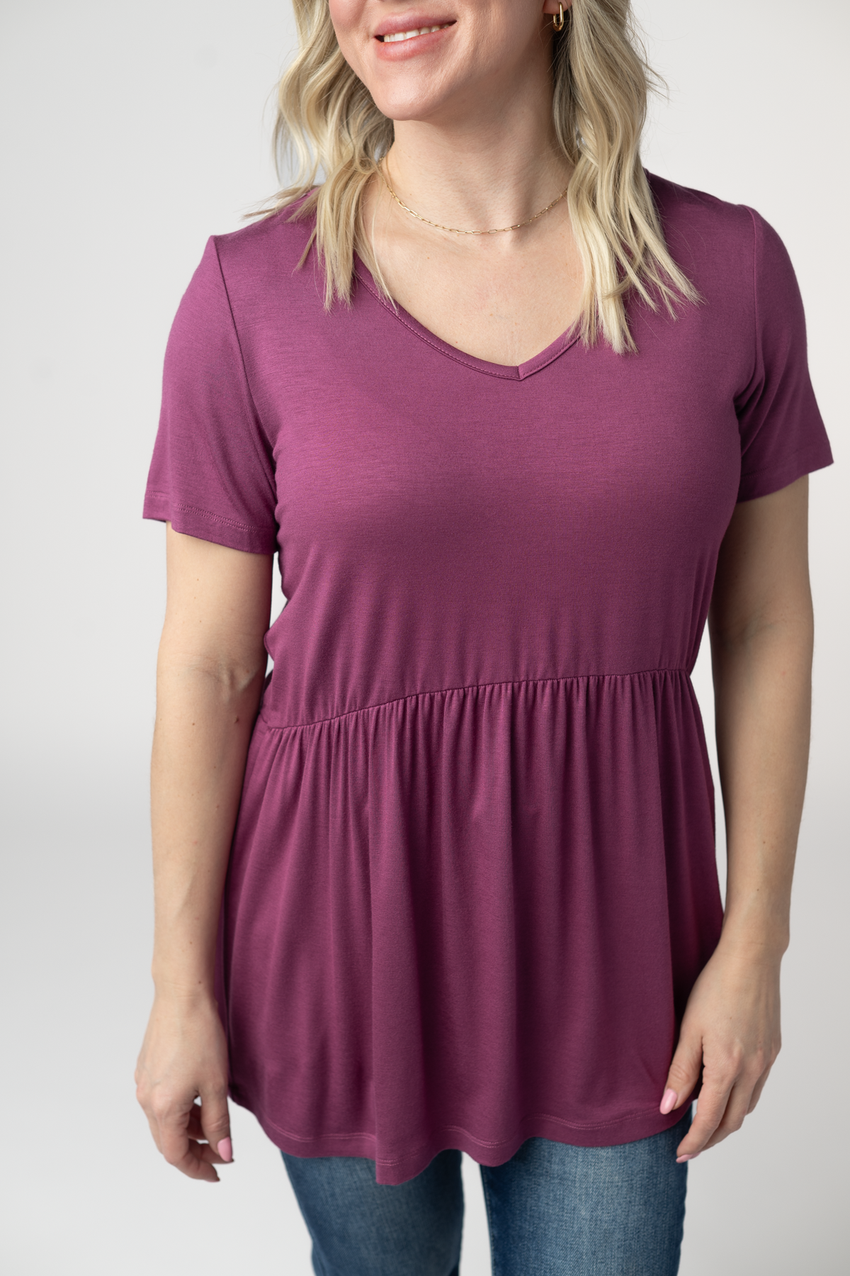 Sarah Ruffle Short Sleeve - Mulberry-Tops-Villari Chic, women's online fashion boutique in Severna, Maryland