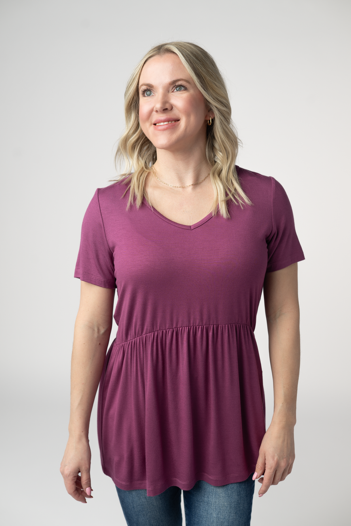 Sarah Ruffle Short Sleeve - Mulberry-Tops-Villari Chic, women's online fashion boutique in Severna, Maryland