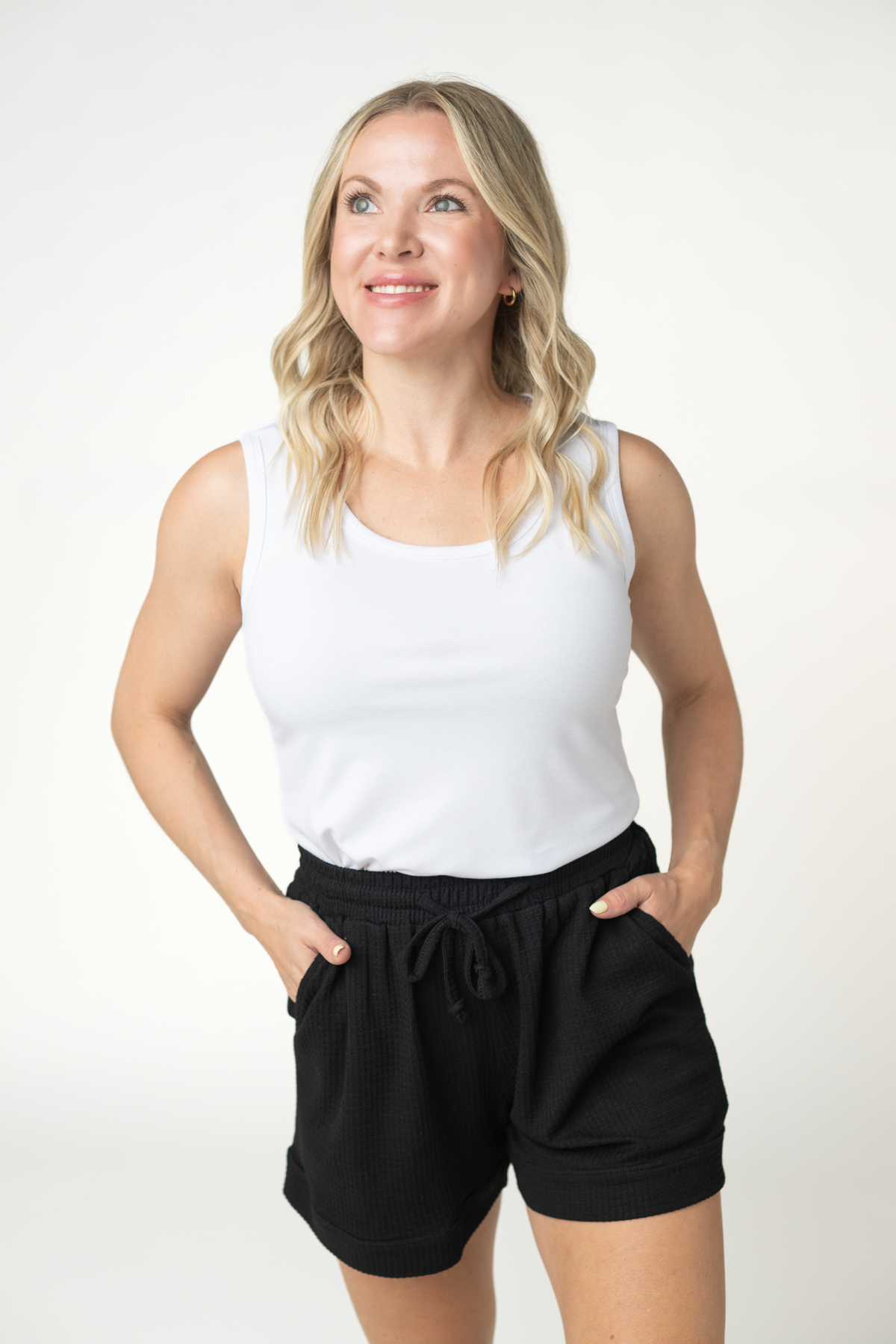 Weslie Waffle Shorts - Black-shorts-Villari Chic, women's online fashion boutique in Severna, Maryland