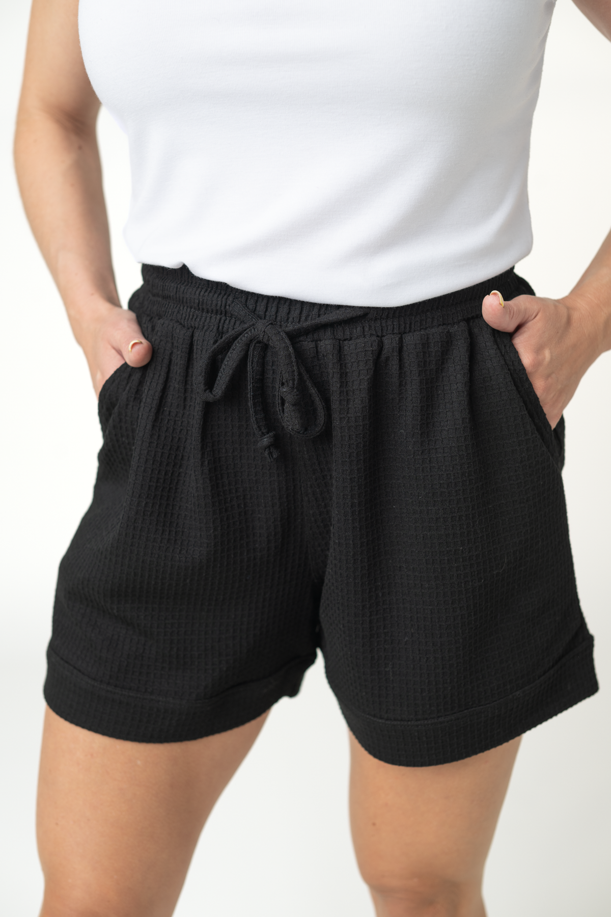 Weslie Waffle Shorts - Black-shorts-Villari Chic, women's online fashion boutique in Severna, Maryland
