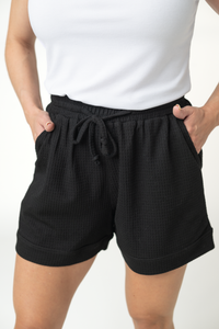 Weslie Waffle Shorts - Black-shorts-Villari Chic, women's online fashion boutique in Severna, Maryland