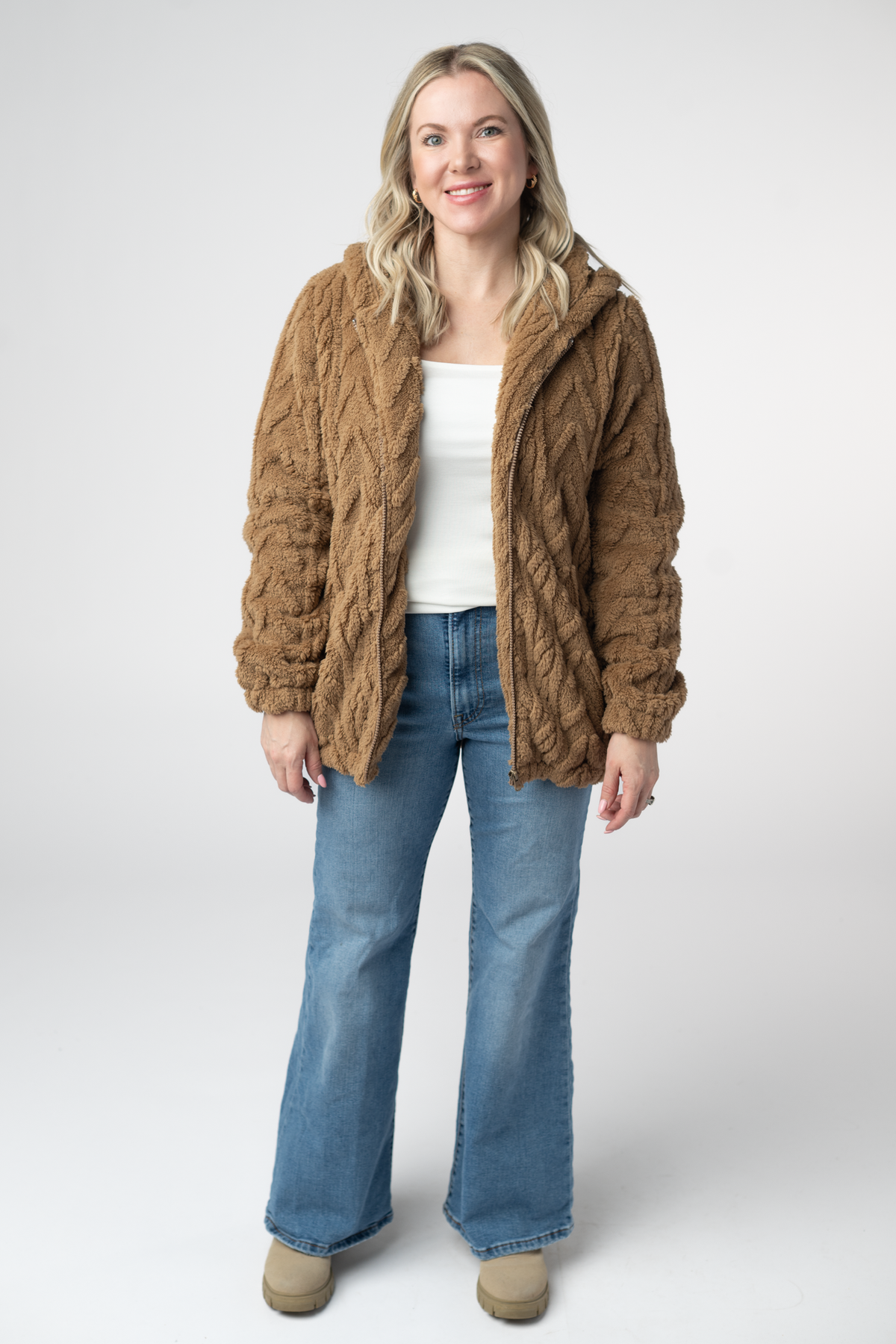 Fuzzy Sherpa Fullzip Hoodie - Maple-Hoodie-Villari Chic, women's online fashion boutique in Severna, Maryland