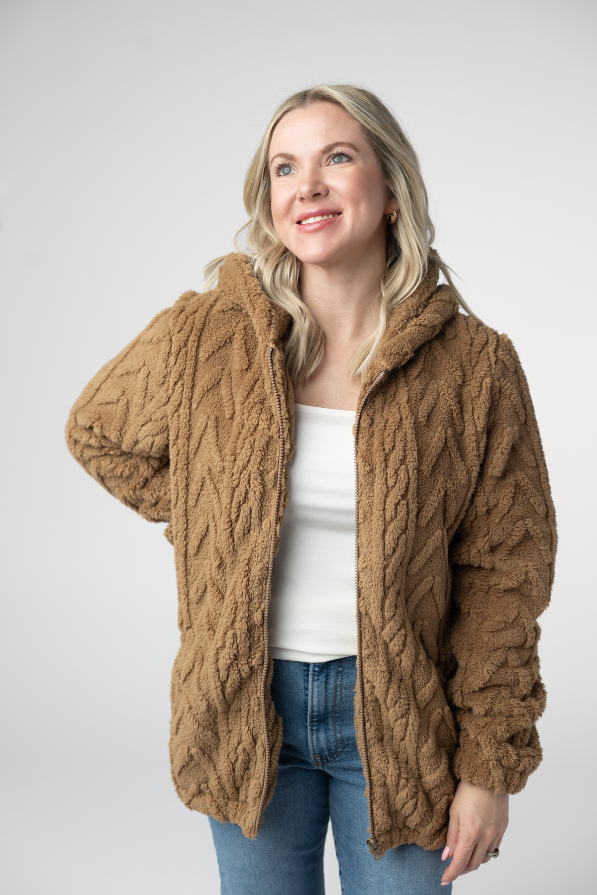 Fuzzy Sherpa Fullzip Hoodie - Maple-Hoodie-Villari Chic, women's online fashion boutique in Severna, Maryland