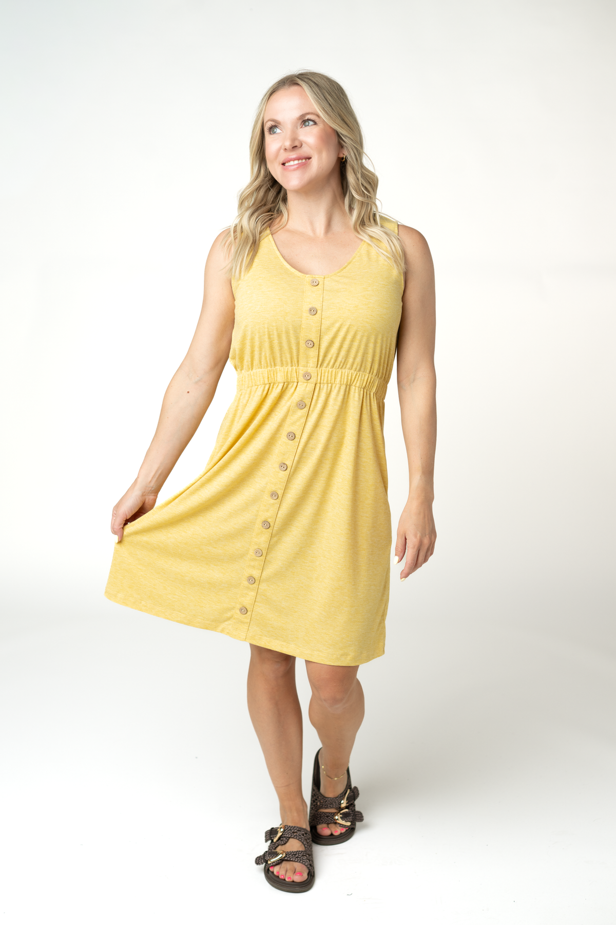 Beverly Button Dress - Yellow-dress-Villari Chic, women's online fashion boutique in Severna, Maryland