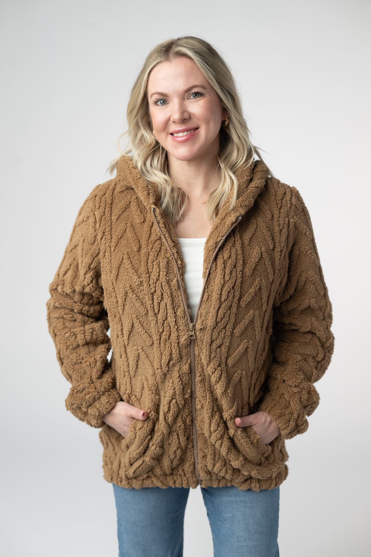 Fuzzy Sherpa Fullzip Hoodie - Maple-Hoodie-Villari Chic, women's online fashion boutique in Severna, Maryland