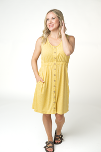 Beverly Button Dress - Yellow-dress-Villari Chic, women's online fashion boutique in Severna, Maryland