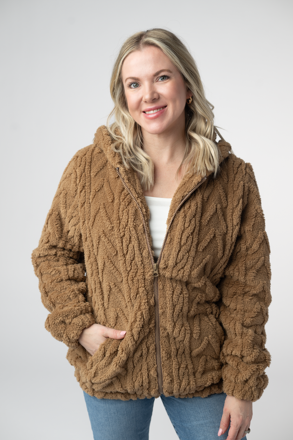 Fuzzy Sherpa Fullzip Hoodie - Maple-Hoodie-Villari Chic, women's online fashion boutique in Severna, Maryland