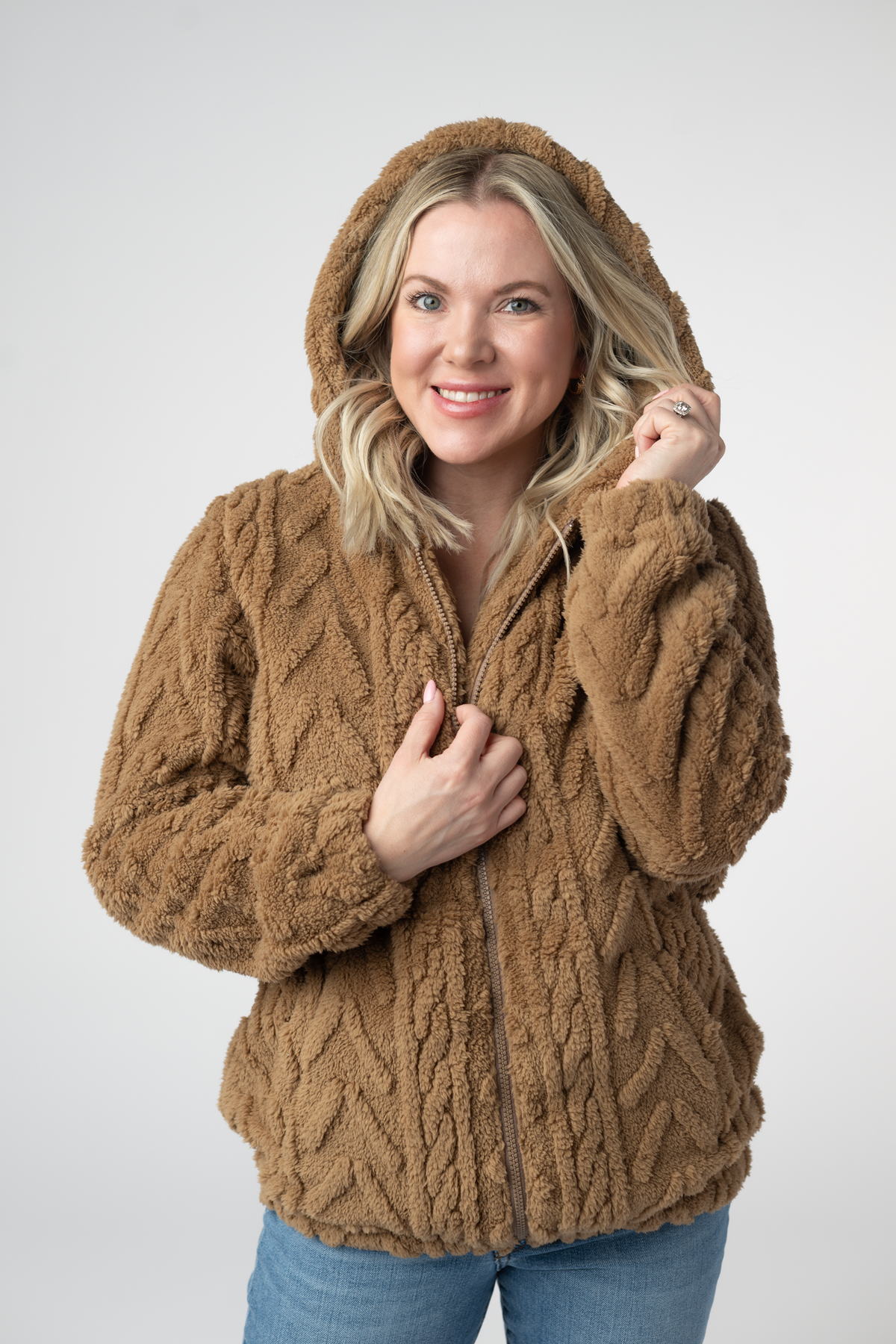 Fuzzy Sherpa Fullzip Hoodie - Maple-Hoodie-Villari Chic, women's online fashion boutique in Severna, Maryland