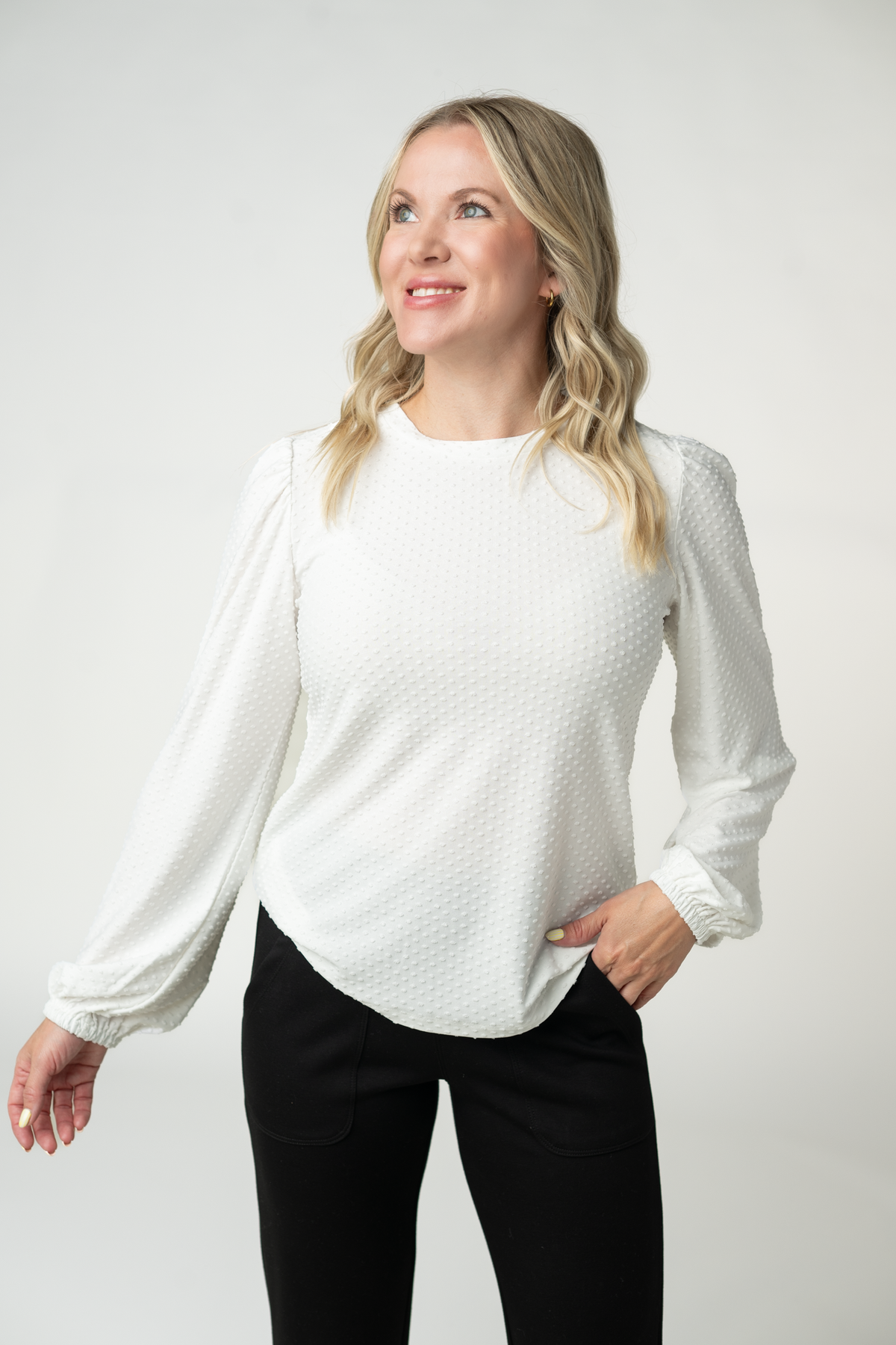 Miranda Dot Top - White-Tops-Villari Chic, women's online fashion boutique in Severna, Maryland