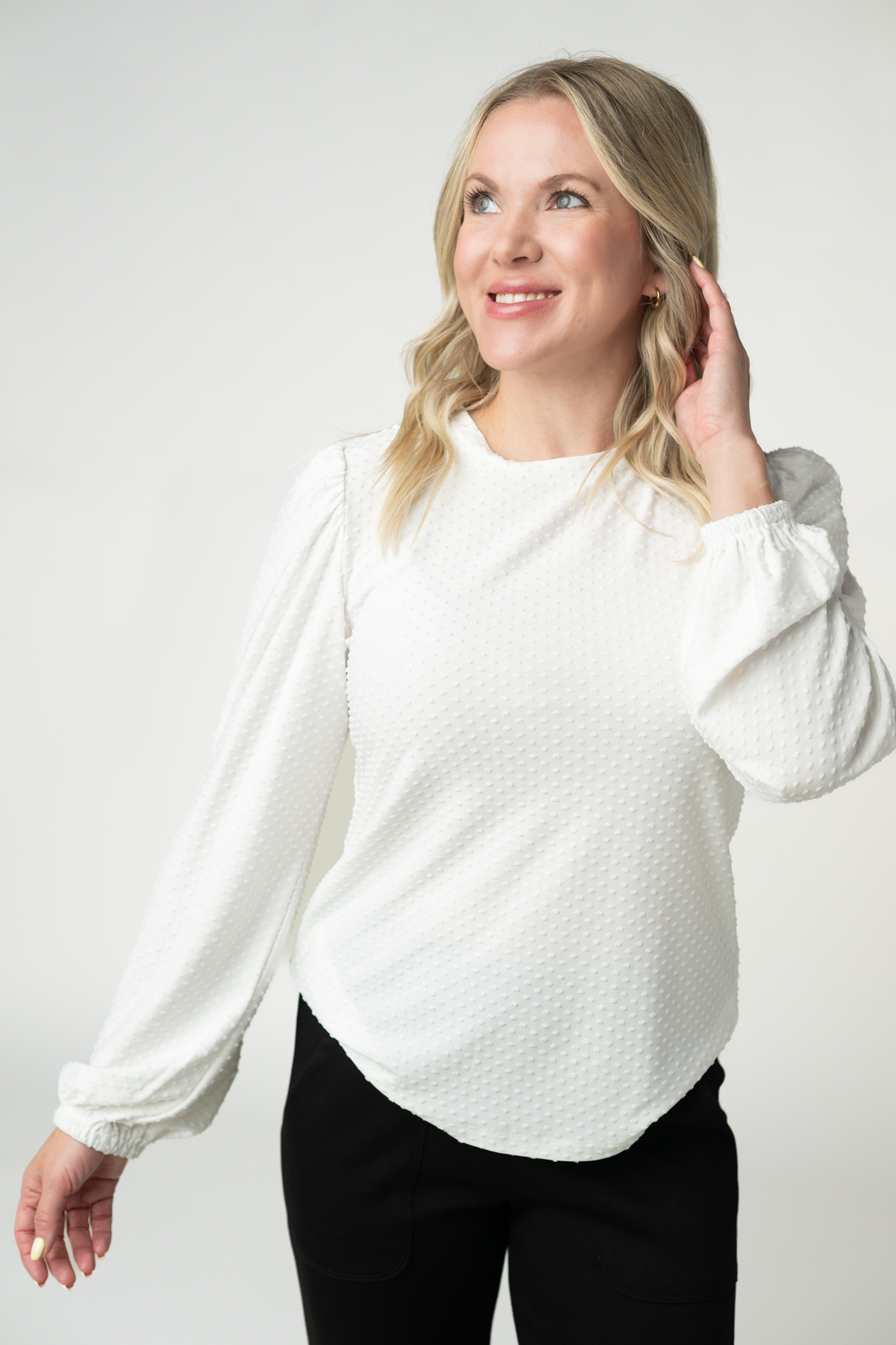 Miranda Dot Top - White-Tops-Villari Chic, women's online fashion boutique in Severna, Maryland