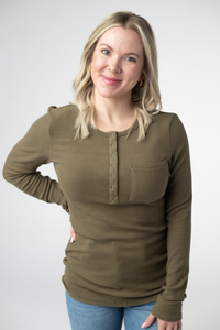 Georgia Long Sleeve Top - Olive-Tops-Villari Chic, women's online fashion boutique in Severna, Maryland