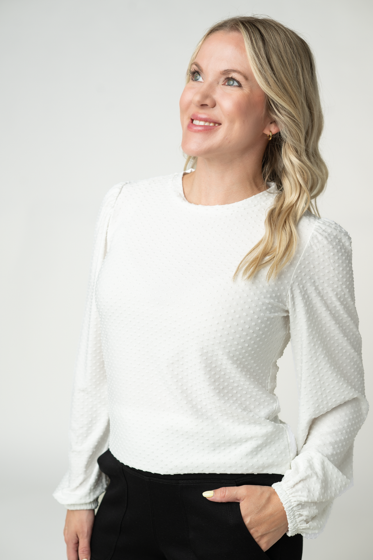 Miranda Dot Top - White-Tops-Villari Chic, women's online fashion boutique in Severna, Maryland
