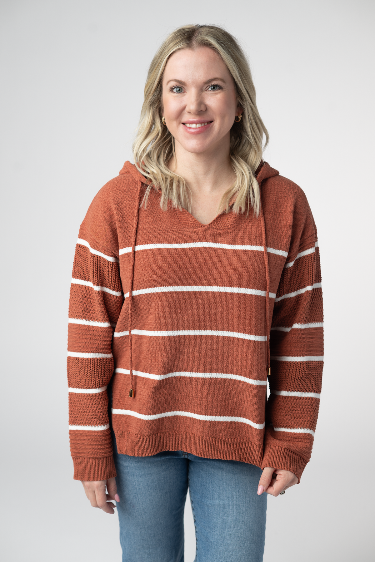 Maddie Striped Hoodie - Pumpkin Spice-sweater-Villari Chic, women's online fashion boutique in Severna, Maryland