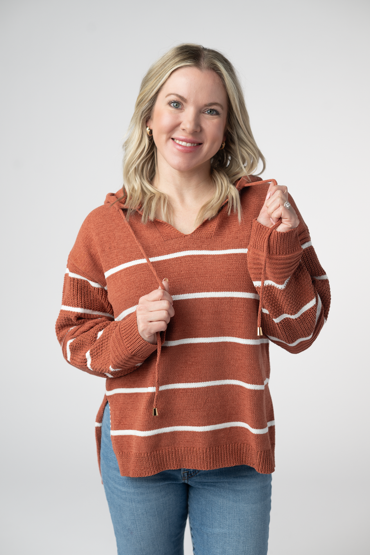 Maddie Striped Hoodie - Pumpkin Spice-sweater-Villari Chic, women's online fashion boutique in Severna, Maryland