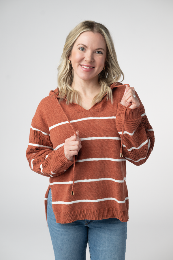 Maddie Striped Hoodie - Pumpkin Spice-sweater-Villari Chic, women's online fashion boutique in Severna, Maryland