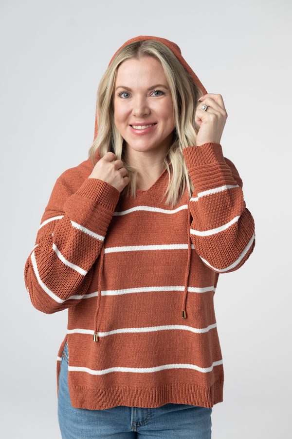 Maddie Striped Hoodie - Pumpkin Spice-sweater-Villari Chic, women's online fashion boutique in Severna, Maryland