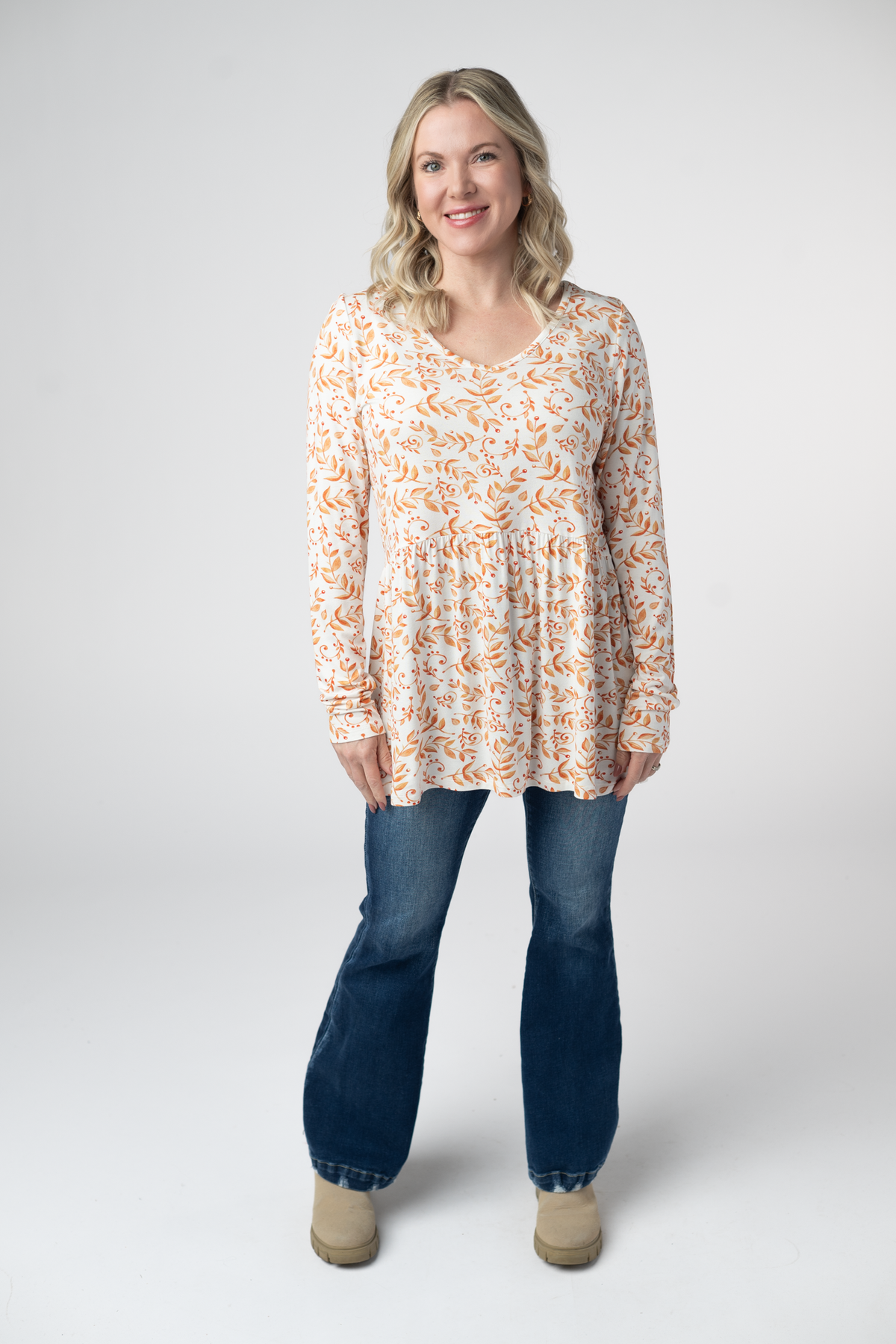 Long Sleeve Sarah Ruffle Top - Autumn Vines-Tops-Villari Chic, women's online fashion boutique in Severna, Maryland