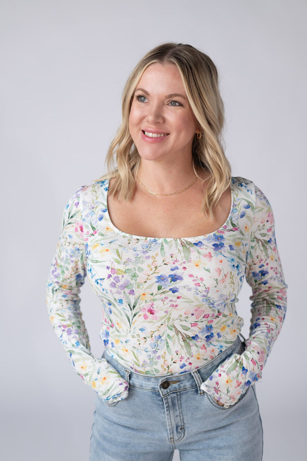 Alyssa Long Sleeve Top - Cottage Floral-Tops-Villari Chic, women's online fashion boutique in Severna, Maryland