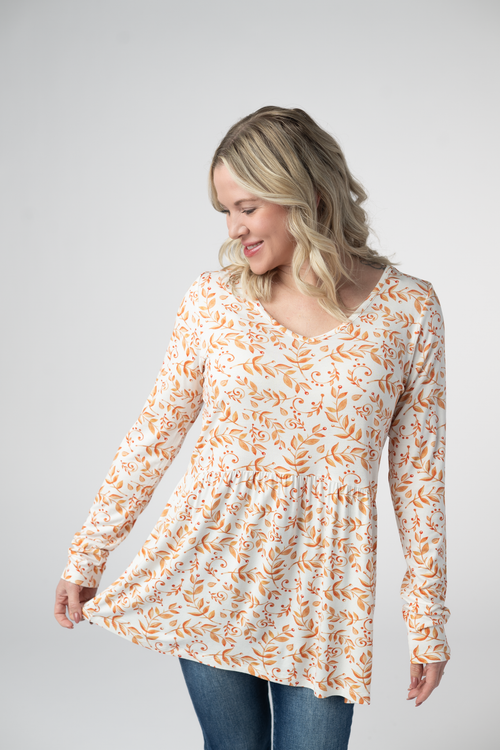 Long Sleeve Sarah Ruffle Top - Autumn Vines-Tops-Villari Chic, women's online fashion boutique in Severna, Maryland